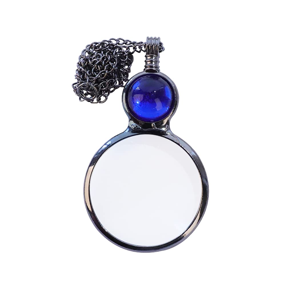 Huge DE 10X Magnifiers Necklace Magnifying Glass Magnification Lens Ladies Reading Magnifier Pendant for Gift Blue