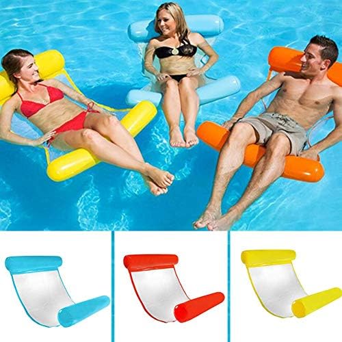 Globalqi Floating hammock for women men Portable comfortable Netted hammock foldable dual backrest floating row inflatable water amusement chair recliner floating bed sofa with small pump