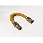 EZ-Fluid 12" Stainless Steel Corrugated Yellow Epoxy Coated 1/2" MIP x 1/2" FIP Gas Flexible Line,Natural Gas Connector Hose 