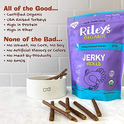 Riley's Organic Dog Jerky Treats - Dog Training Treats Made in USA - Turkey & Sweet Potato - 6" Soft Jerky Treats for Dogs - Easy Snap for Any Size Dog - 16 oz - Thumbnail 2