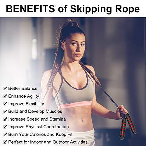 TOOVREN Jump Rope, Speed Jump Rope Workout for Fitness Exercise Tangle-Free with Ball Bearings, Adjustable Skipping Crossrope with Memory Foam Handles for Men/Women/Kids/Girls/Boys – Red