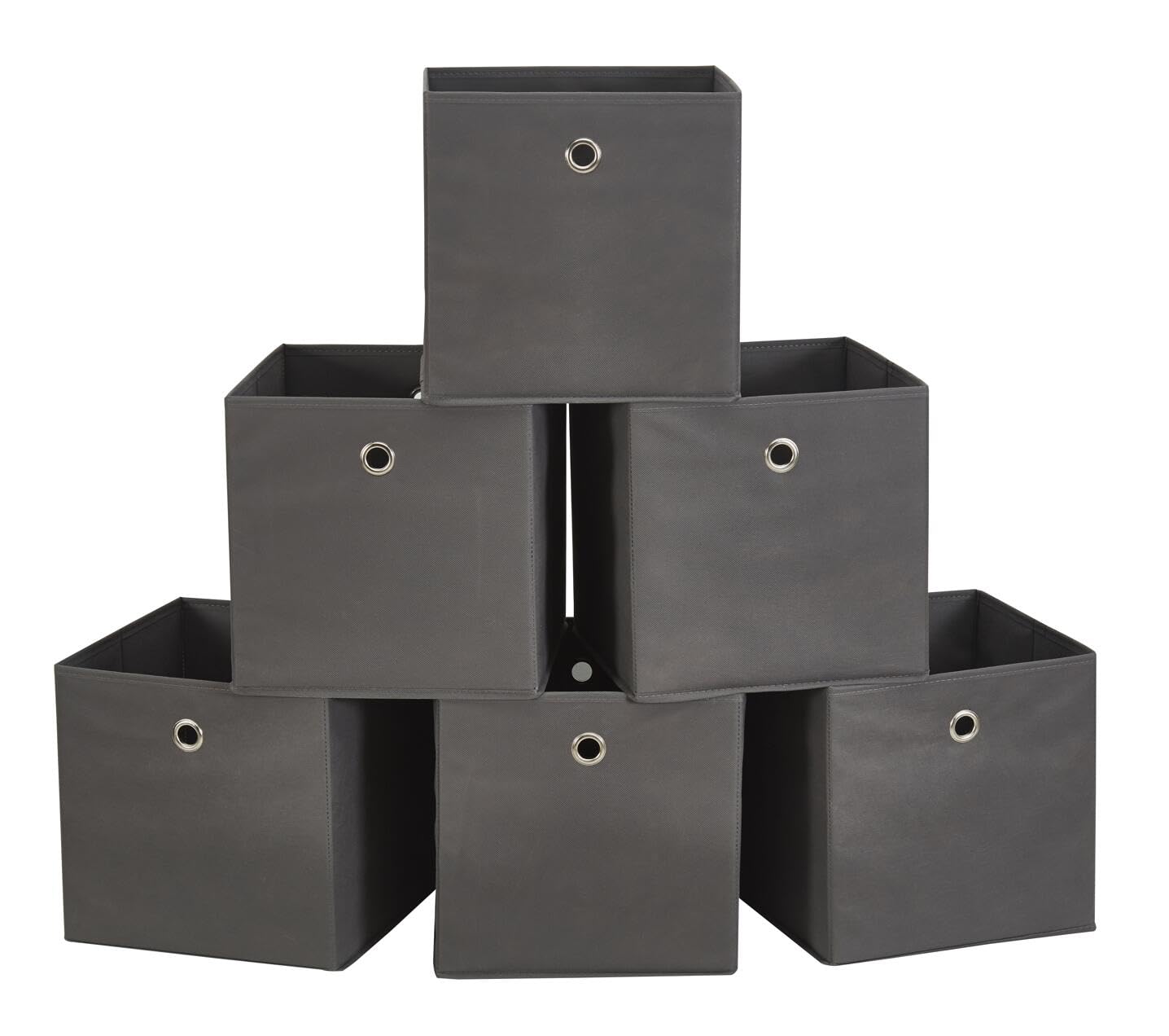 Webeasy Square Canvas Fabric Storage Box, Pack of 6 Eyelet Cube Foldable Open Bins for Home Office Nursery Organisation,Grey,28X28X28(CM)