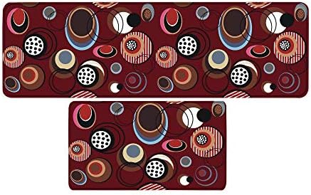 Kitchen Mats Non slip Kitchen Rugs Doormat,2PCS 7MM thickness carpet,Area Floor Mats Bedroom Anti-fatigue Carpet Cushioned Door Mats Sets,Red circle,40x60cm+40x120cm