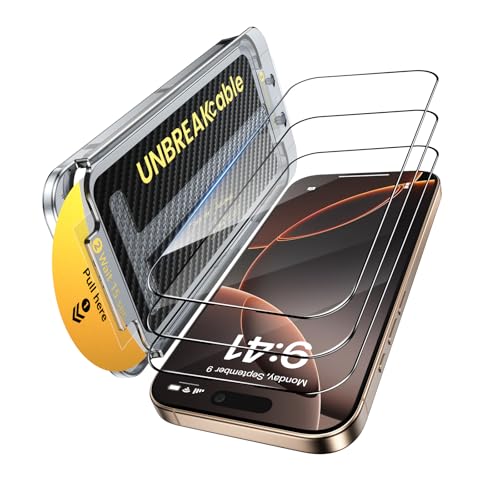UNBREAKcable 3-Pack Screen Protector for iPhone 16 Pro Max Tempered Glass - [One-Pull Perfection] [Auto Dust-Elimination] [9H+ Hardness] [99.99% HD Clear] Full Coverage for iPhone 6.9 inch