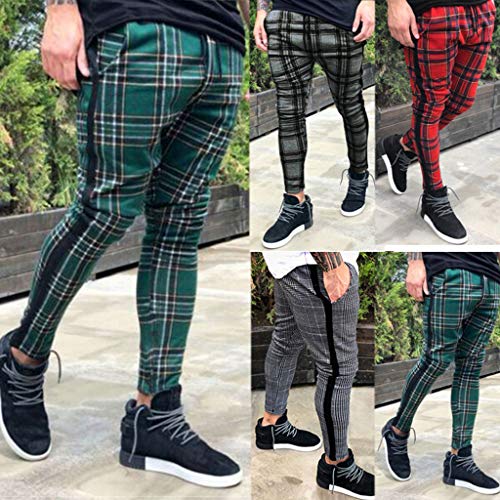 AutumnFall 2019 Men Sportswear Pants Casual Elastic Plaid Mens Fitness Workout Pants Skinny Sweatpants Trousers Jogger Pants (Size:XXXL, Green)