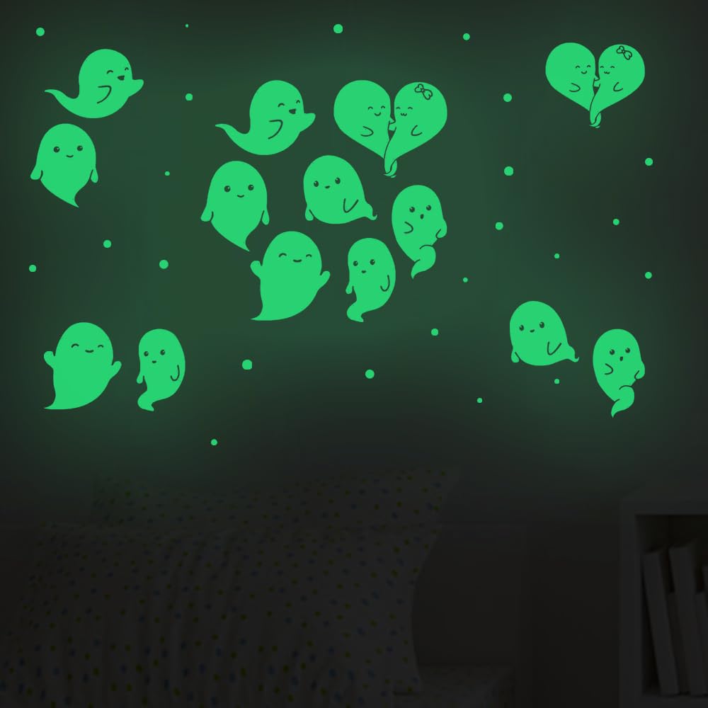 AOMEI Glow in The Dark Stickers, 2 Pack Cut Ghost Wall Decals, Wall Stickers for Kid Girls Boys Room Décor,Art Wall Decor Wallpaper Decorations for Bedroom