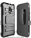 Moto G4 Play Case, Moto G Play Case 4th Generation, JATEM Hybrid Case Kickstand Belt Clip + 2 Tempered Glass Screen Protectors and Stylus Pen (Black/Black)