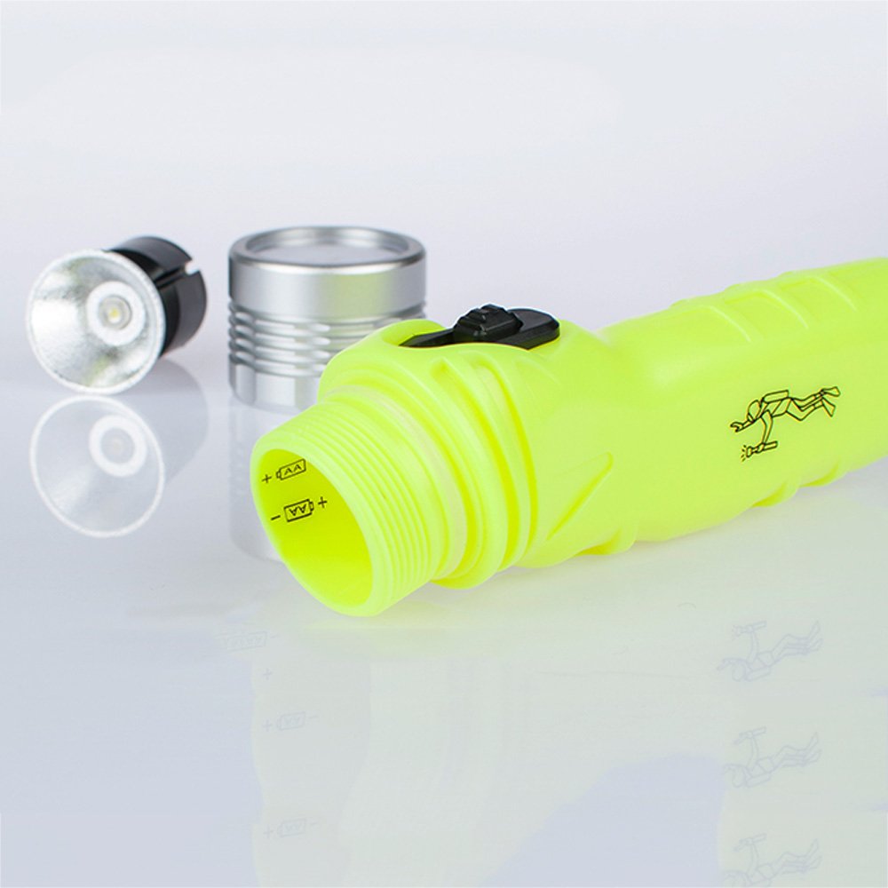 Three trees 3W Waterproof Underwater Diving Shallow Flashlight Torch Lamp sBrightness，100 Lumens LED Scuba Dive LED Flashlight Waterproof Diving Flashlight Bright yellow