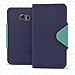 Galaxy S6 Case - Cellto Premium Wallet with HD Screen Protector [Dual Magnetic Flap] Diary Cover/w ID Pocket Top Quality & Stand in Multiple Angles + Life Time Warranty - Navy Blue/Mint