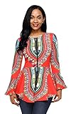 HOTAPEI Women African Printed Slim Fit Long Sleeve Clubwear Party Shirt Blouse Top