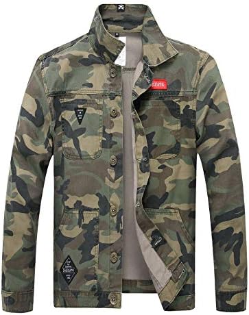 Zolulu Mens Camo Casual Long Sleeve Turn-Down Denim Jacket