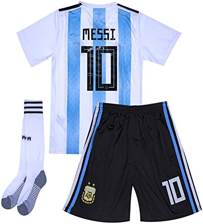 cyllr #10 Messi 2018 World Cup Argentina Home Youth/Kids Soccer Jersey Matching Shorts,Socks Color White/Blue Size 13-14Y