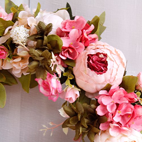 Etbotu Simulation Peony Wreaths,Floral Garland,Wedding Decoration Household Wall Hanging Flowers,Pink