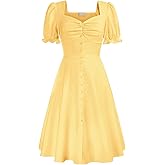 Belle Poque Women's 2024 Summer Puff Short Sleeve A-Line Satin Midi Dress 1950s Vintage Party Swing Dresses