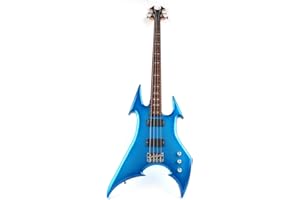 Fojill Cool Shape Full Size Standard Electric Bass Guitar Four 4 String Right Hand Handed Solid Body Canadian Maple Neck Genuine Rosewood Fretboard Fingerboard(Metallic Blue)