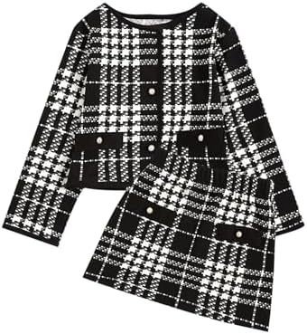 Amazon.com: Milumia Girl's Two Piece Outfits Houndstooth Button