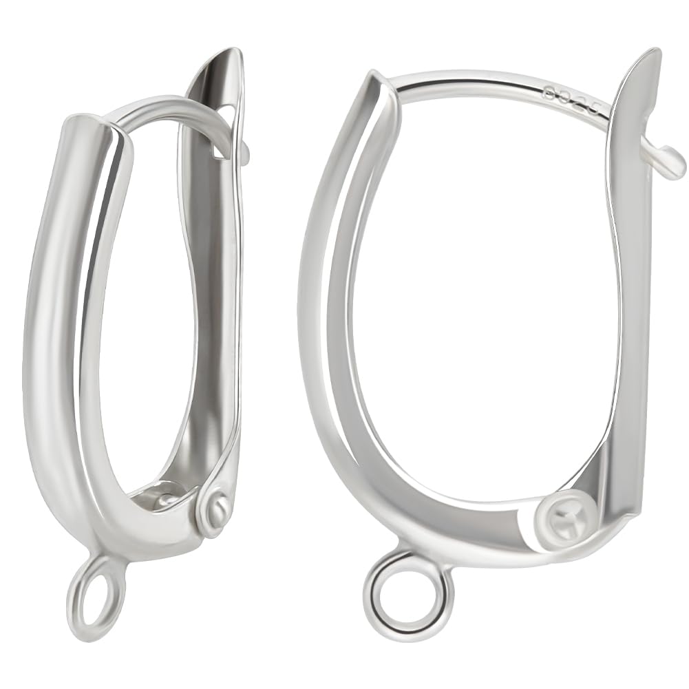Beebeecraft 2 Pairs 925 Sterling Silver Hoop Earring Findings French Leverback Earring Hooks with Loop Latch Back Closure for DIY Jewelry Making