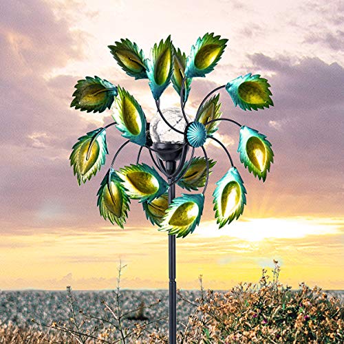 hourflik 3D Wind Spinners with Stable Stake Metal Garden Spinner with Reflective