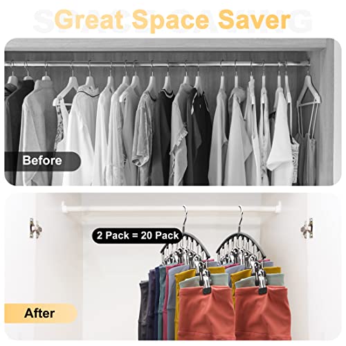 Volnamal Legging Organizer for Closet, 2 Pack Metal Yoga Pants Hangers w/10 Clips Holds 20 Leggings, Space Saving Hanging Closet Organizer w/Rubber Coated Closet Organizers and Storage, Black