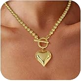 ENSKEFEN Heart Pendant Necklaces for Women Statement Chunky Chain Necklace Love Heart Charm Choker Necklace