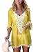 BLENCOT Women's Crochet Chiffon Tassel Swimsuit Bikini Pom Pom Trim Swimwear Beach Cover Up-Yellow Medium