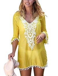 Actloe - Vestido de mujer con pompón de ganchillo para la playa