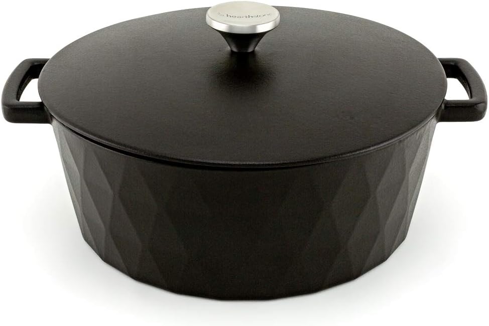 HearthStone Cookware - Enamelled Cast Iron Diamond Pot, Satin Black, 28 cm, 6.9 L. for All Surfaces Including Induction and Oven