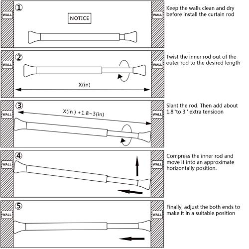 Amazer Shower Curtain Rod, 5490 Inches RustResistant Curtain Rod
