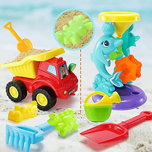 TEMI Beach Sand Toys for 3 4 5 6 7 Year Old Boys w/Water Wheel, Dump