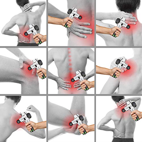 iGYM Massage Gun Handheld Muscle Electric Massager Deep Tissue Percussion Treatment Device Pain Relief for Athletes with Quiet Motor, 20 Adjustable Vibraion Speed, 6 Massager Head and Portable Bag - Thumbnail 4