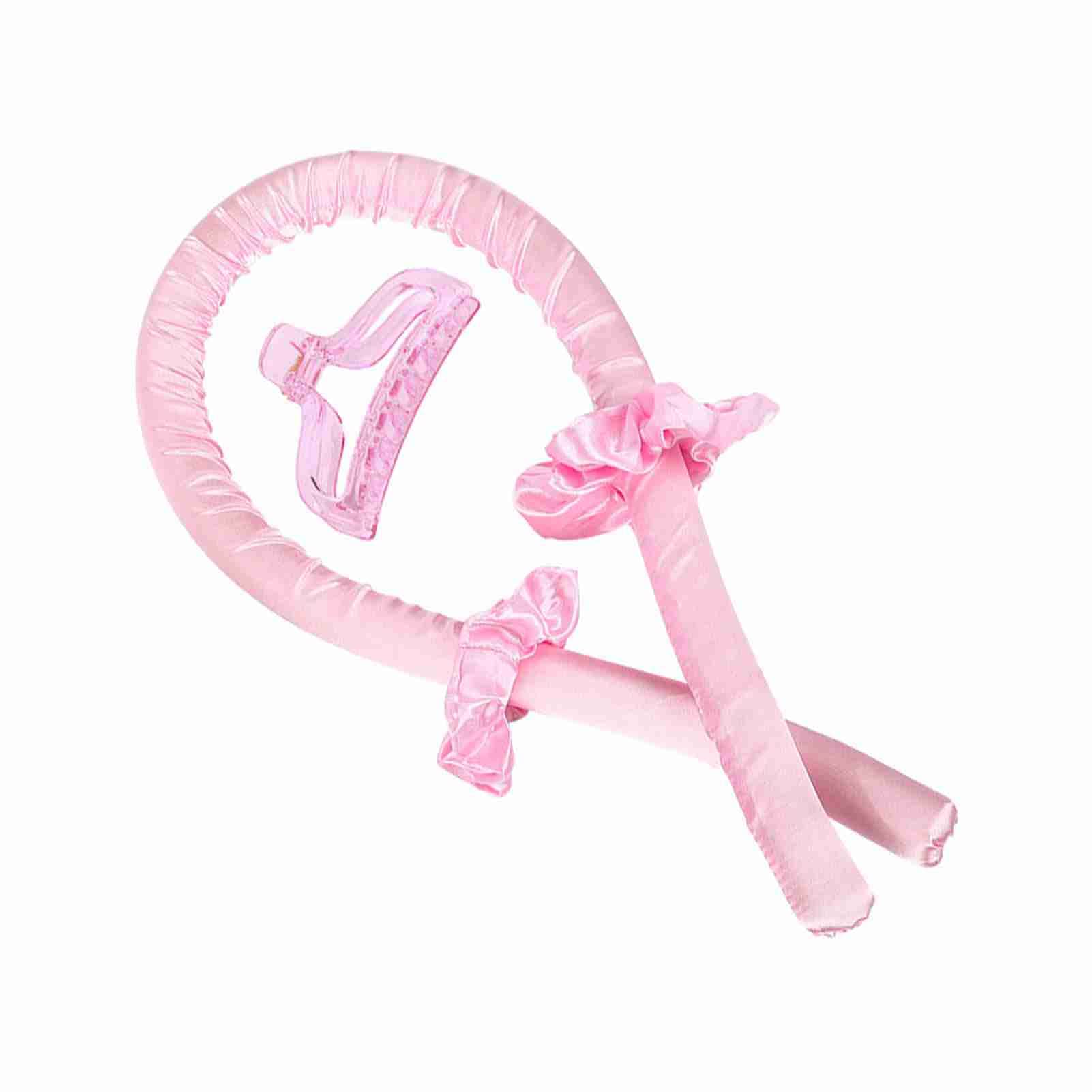Heatless Curler Headband Clip Set for Sleeping, Rubber Fixation Hair Styling Tool (Pink)