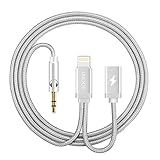 iPhone 7 Aux Adapter,UNOOE Lightning to 3.5mm Headphone Jack Cable with Lightning Female Charger Cord Port for iPhone 7 / 7 Plus Charging and Listening in Car-Silver