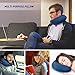 Plemo Travel Pillow, Velvet U-Shaped Inflatable Neck Back Support Pillow with Washable Removable Cover & Carry Pouch, Navy Blue