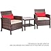 SUNCROWN 3-Piece Outdoor Furniture Set Patio Sofa Set All-Weather Wicker Chairs Set with Washable Cushions & Modern Glass Coffee Table