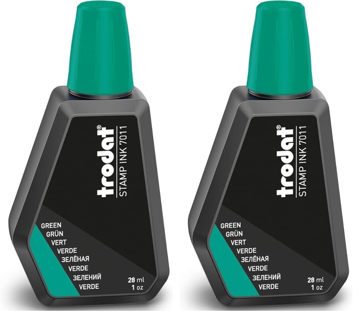 Trodat Green Ink Bottle - 28 ml - Replacement Ink for Hand Stamp Ink Pads (Pack of 2)