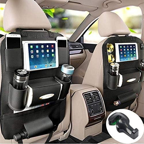 Fincy Palmoo Pu Leather Car Seat Back Organizer and iPad Mini Holder, Universal Use as Car Backseat Organizer for Kids, Storage Bottles, Tissue Box, Toys (Black - 1 Pack)