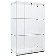 Zipzop Modern 49'' Contemporary 3-Shelf Case Glass Display Cabinet in Clear with 2 Doors, Curio Cabinet Collection Display Case, Floor Standing Bookshelf for Living Room Bedroom Home Office