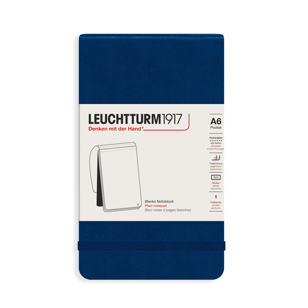 LEUCHTTURM1917 364406 Notepad Pocket (A6), Hardcover, 184 Numbered Pages, Navy, Plain