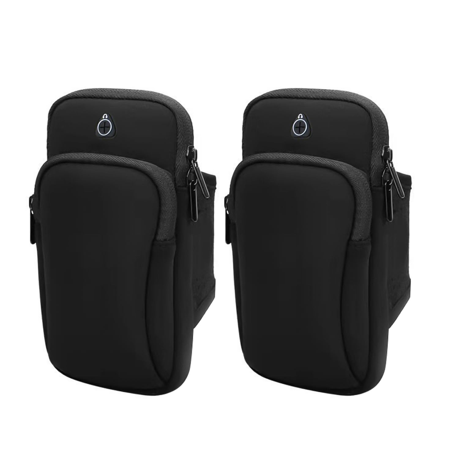 2 Pack Mobile Phone Armband, Sports Arm Bag with Headphone Jack and Two Pockets for Running, Fitness (Black)