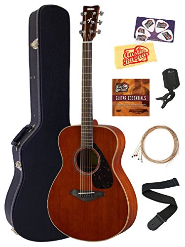 Yamaha FS850 Solid Top Small Body Acoustic Guitar - Natural Mahogany Bundle with Hard Case, Tuner, Strings, Strap, Picks, Austin Bazaar Instructional DVD, and Polishing Cloth