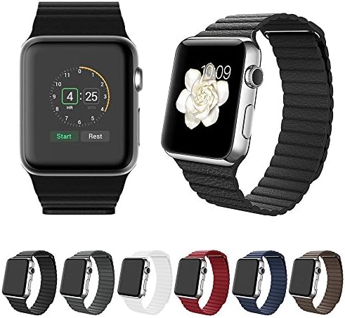Apple Watch Band, iSTYLE Genuine Leather Replacement Band Strap with Magnet Lock for Apple Watch iWatch Sport and Edition - 38mm Loop Leather Blue