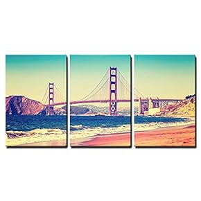 3 Piece Canvas Wall Art - Retro Vintage Stylized Picture of a Highway, Old Film Style, USA. - Modern Home Art Stretched and Framed Ready to Hang - 16"x24"x3 Panels