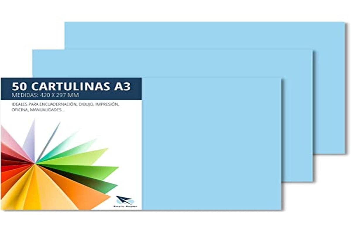 Raylu Paper® - A3 Card Pack of 50 180gsm 420x297mm A3 Soft Touch Coloured Card Perfect for Binding, Office, Drawing and Crafts (Sky Blue)