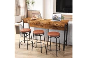 NTYUNRR Bar Table and Chairs Set, 60.24” Long Pub Table with 3 Stools, High Top Table Kitchen Dining Desk, 4-Piece Breakfast Desk Set for Living Room Apartment Small Space (Natural+Black-2)