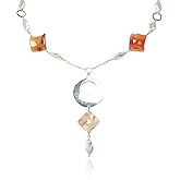 IPEARL 18" Freshwater Pearl Necklace - Real Pearls Strand with Vintage Beaded Charms Baroque Pearl with Round White Pearl & Agate, Onyx & White Porcelain, Silver Clasp Luxury Jewelry Gift