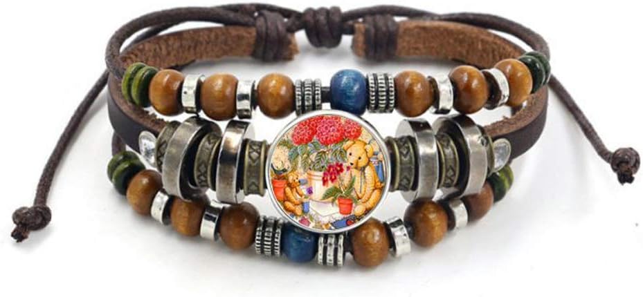 Men's Bracelet,Vintage Islam Allah Beads Leather Bracelet Glass Cabochon Charm Snap Button Bracelets for Men Women Muslim Jewelry Accessories