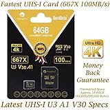 64GB Micro SD SDXC Memory Card Plus Adapter Pack (Class 10 U3 UHS-I V30 A1 MicroSD XC Extreme Pro) Amplim 64 GB Ultra High Speed 667X 100MB/s UHS-1 TF MicroSDXC 4K Flash - Cell Phone, Drone, Camera