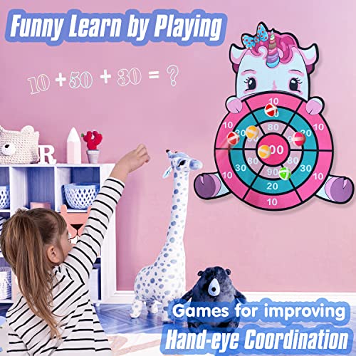 25" Kids Large Unicorn Dart Board with 16 Sticky Balls, Indoor Outdoor MultiPlayer Sport Party