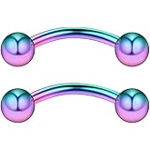 Ruifan 316L Surgical Steel Curved Barbell Snake Eyes Tongue Ring Piercing 14G 2-6PCS