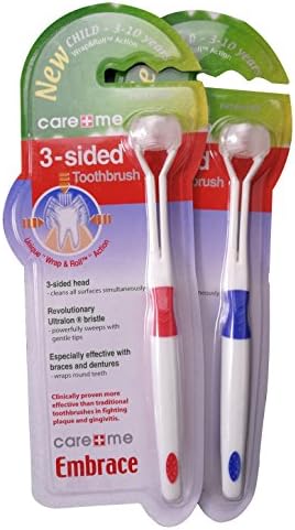 2 pcs 3-Sided Surround Specialty Toothbrush (Complete Coverage) - Autism, ASD, Special Needs, Sensory, Perio Brush for Kids/Children red blue